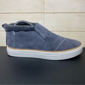 Toms Paxton Slip-Ons Grey Leather Women's Size 9 Shoes Faux Fur